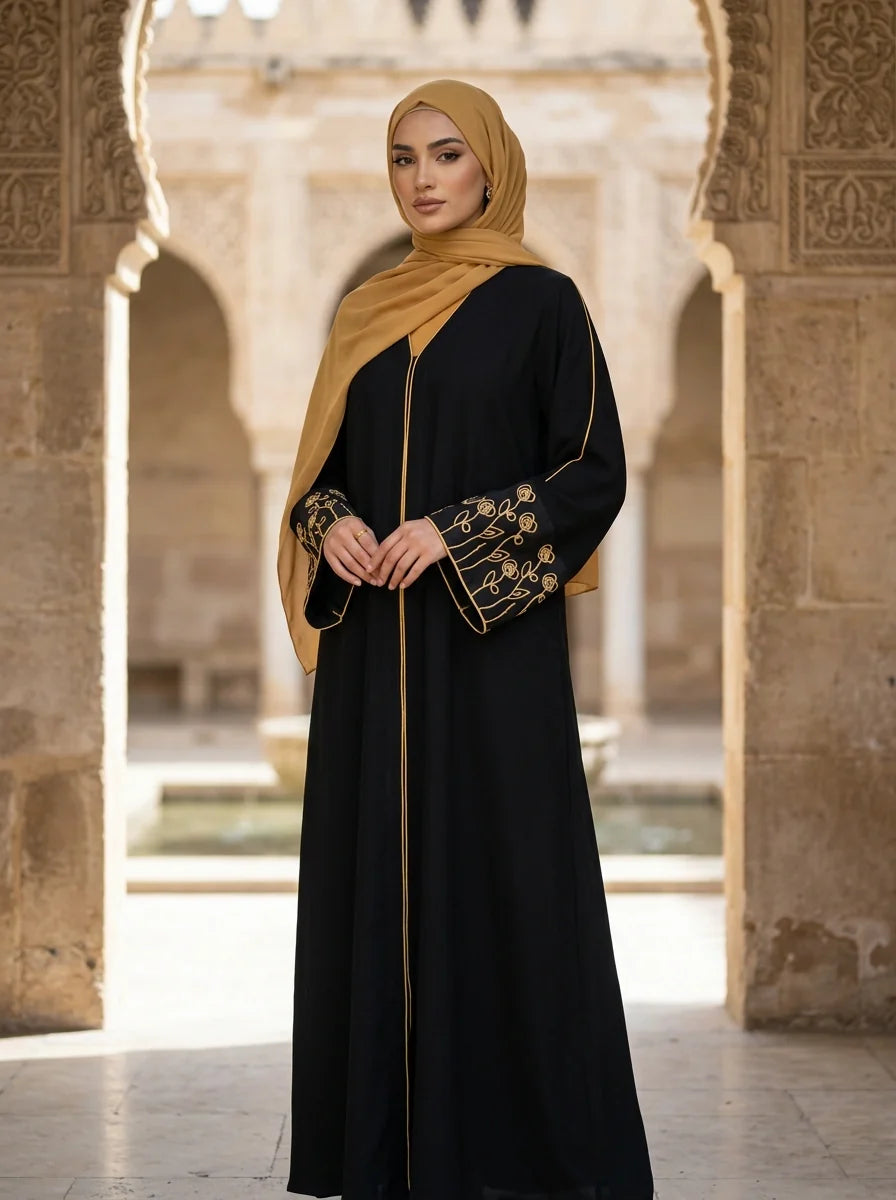 Rukhsana Embroidered Abaya - Black