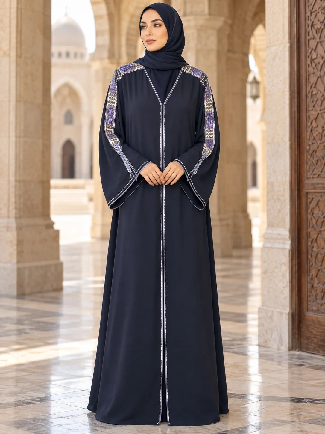 Sabika Abaya in Navy / Purple