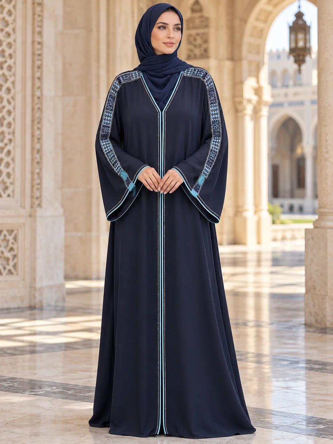 Sabika Abaya in Navy / Teal