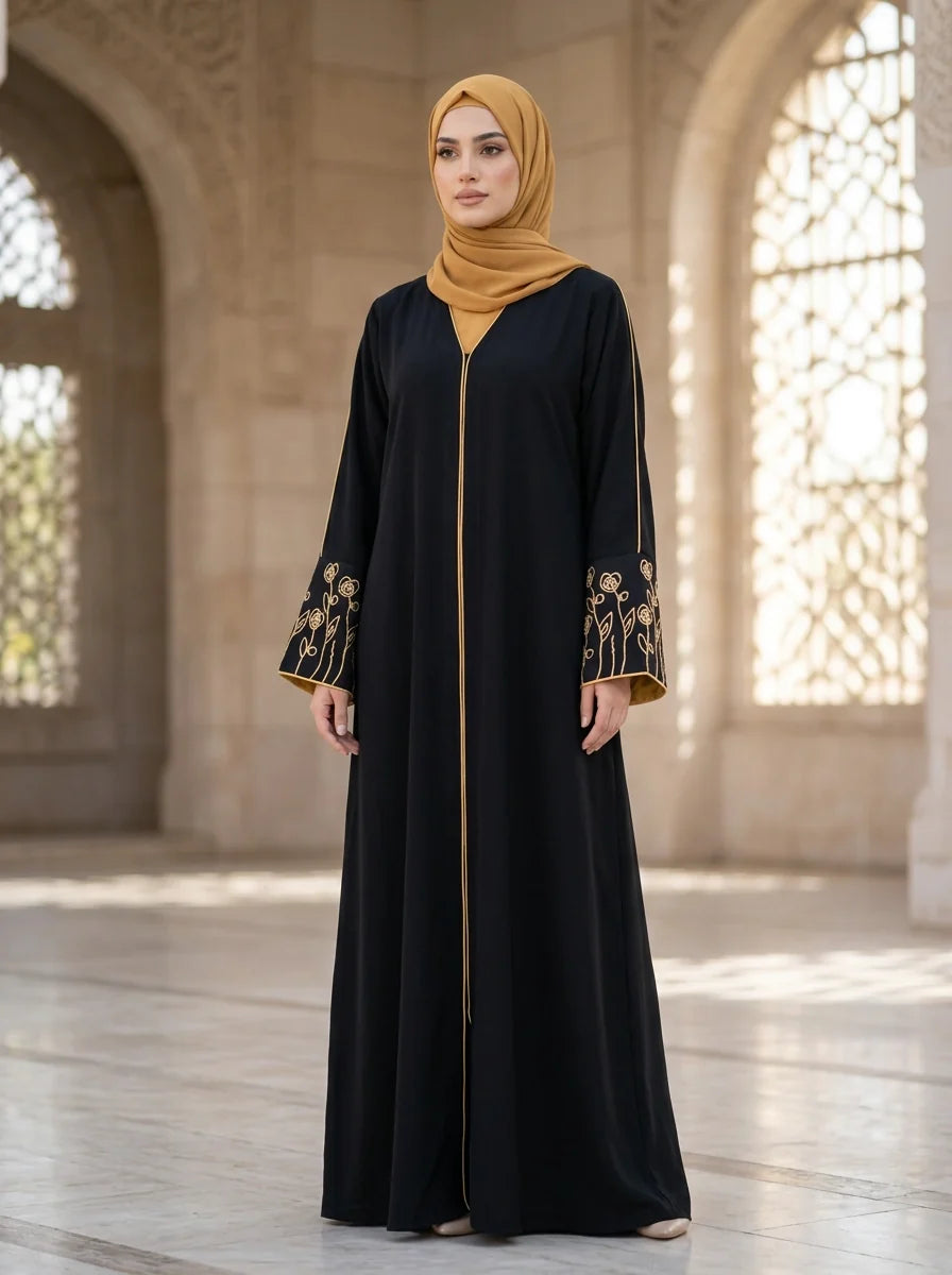 Sanam Embroidered Abaya - Black