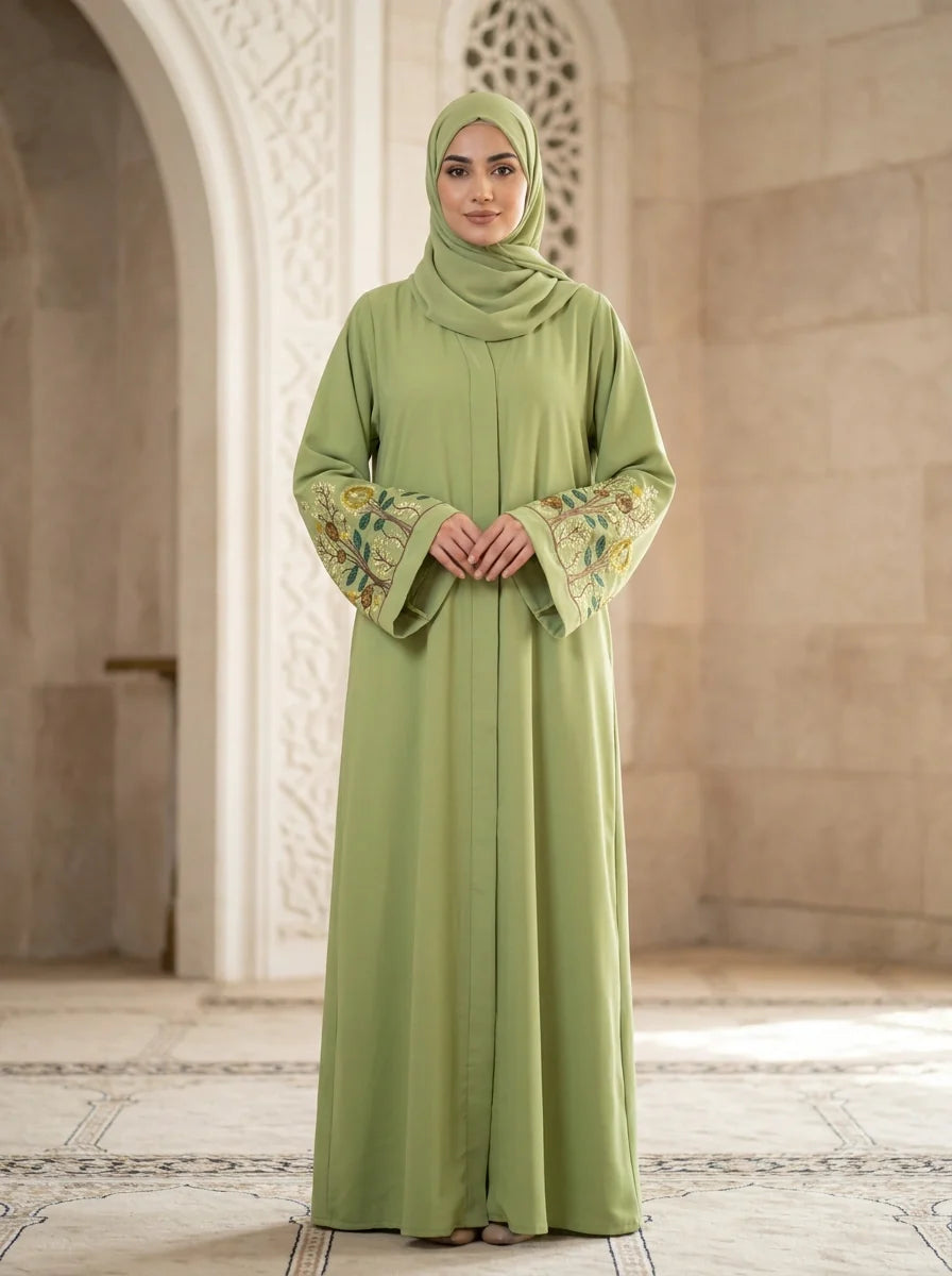 Sanober Handwork Abaya - Lime Green