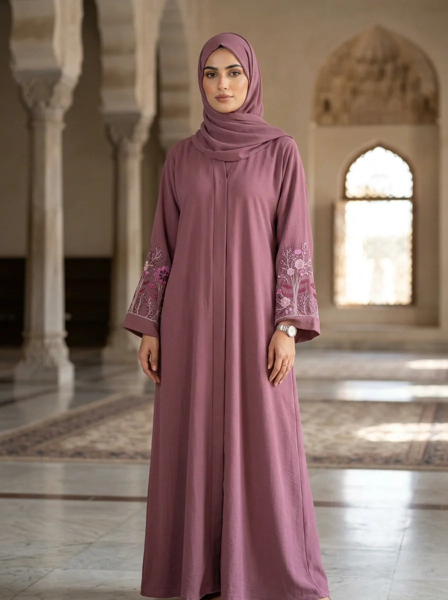 Sanober Handwork Abaya - Plum / Deep Mauve