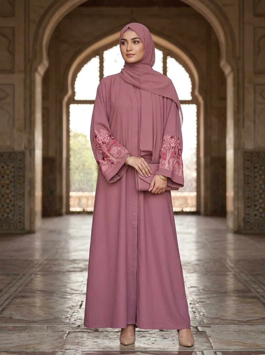 Sanober Handwork Abaya - Dusty Rose