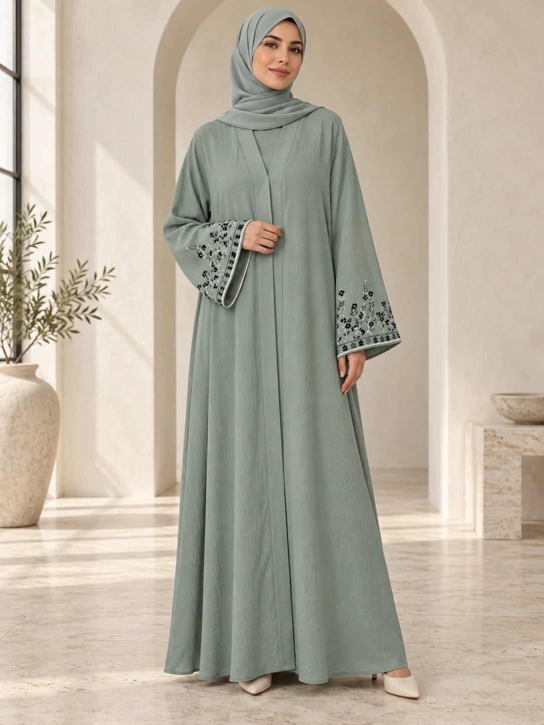 Tanzeela Abaya in Sage Green