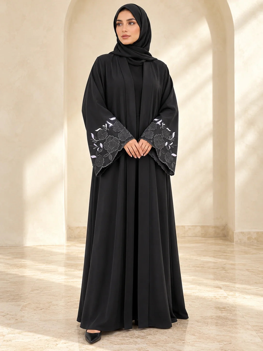 Uroosa Abaya in Black (alternate view)