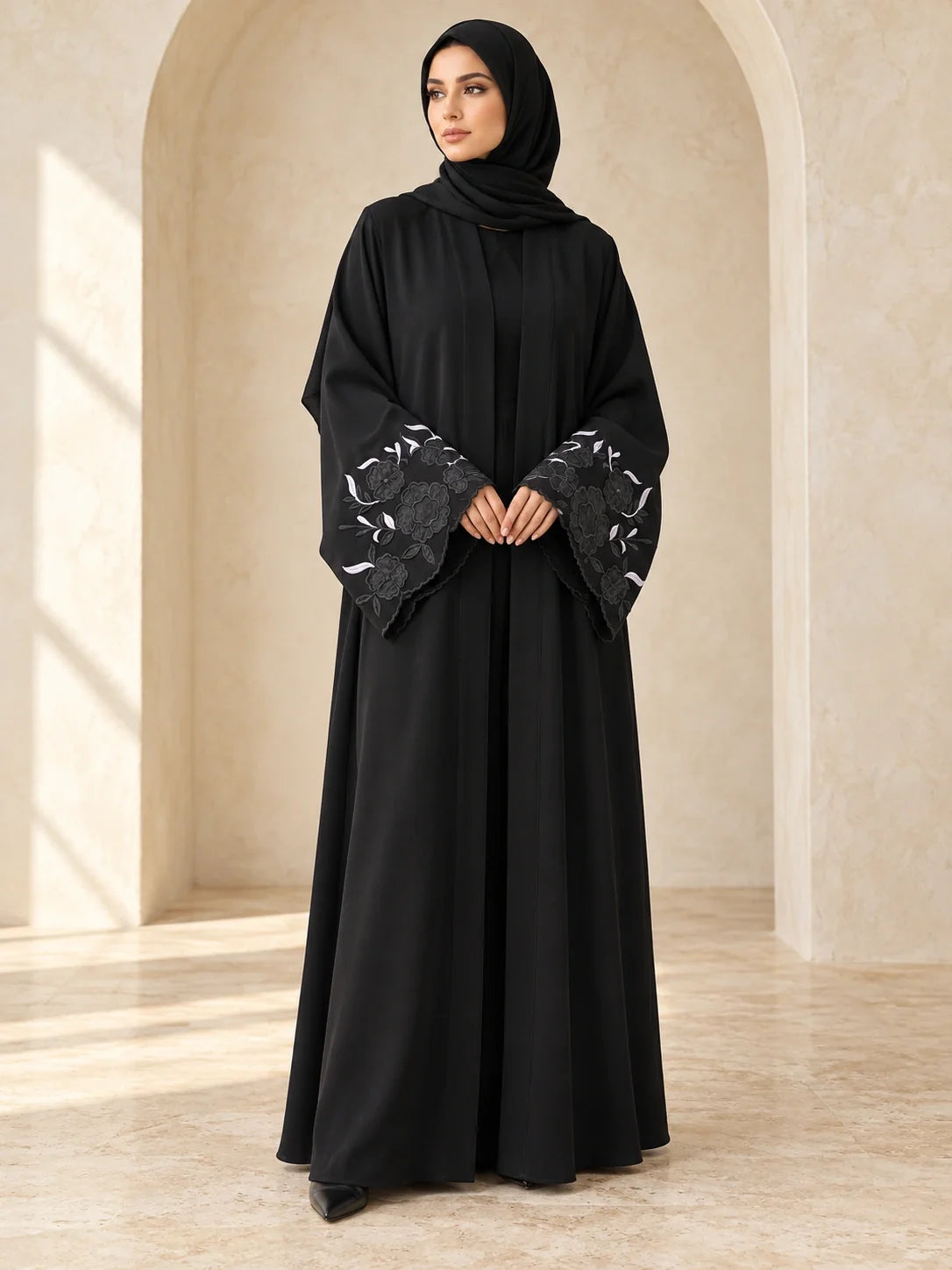 Uroosa Abaya in Black (alternate view)