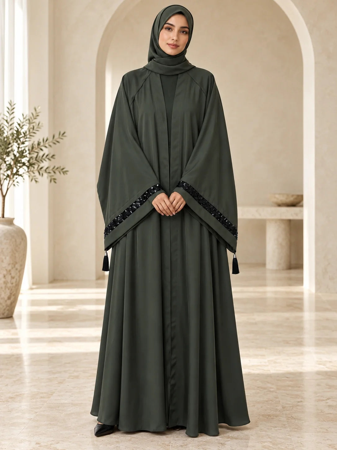 Wajiha Abaya in Forest Green