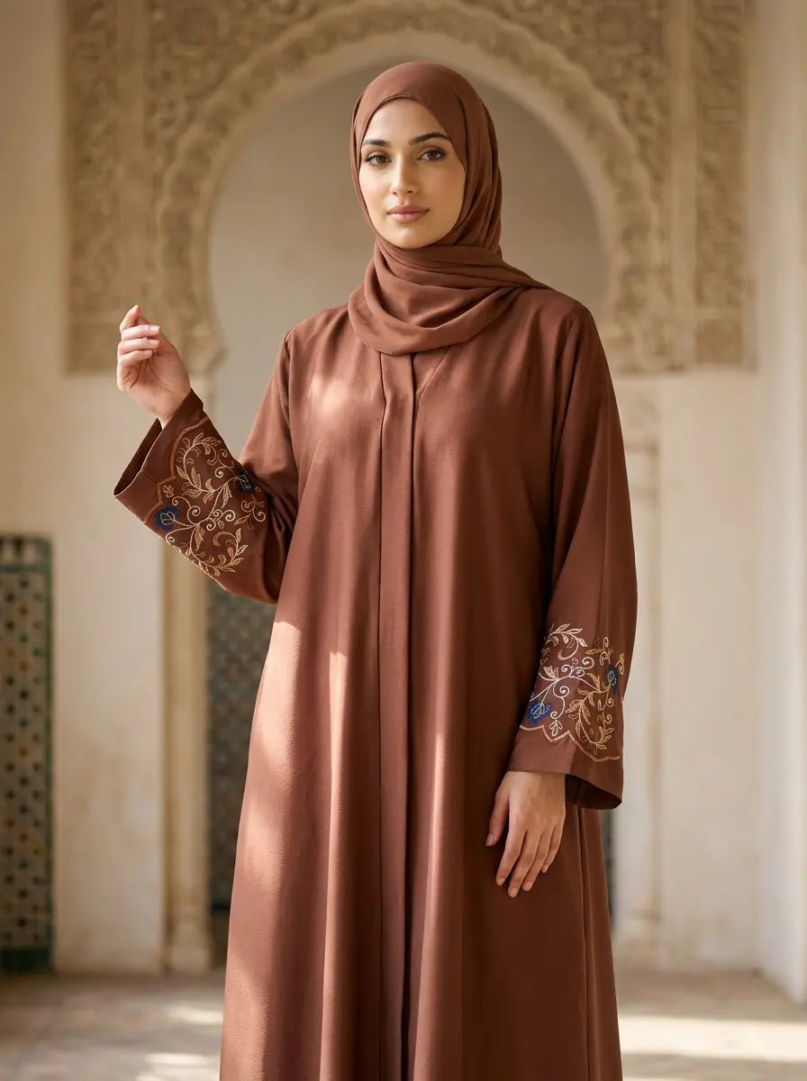 Wardah Abaya - Terracotta / Rust Brown