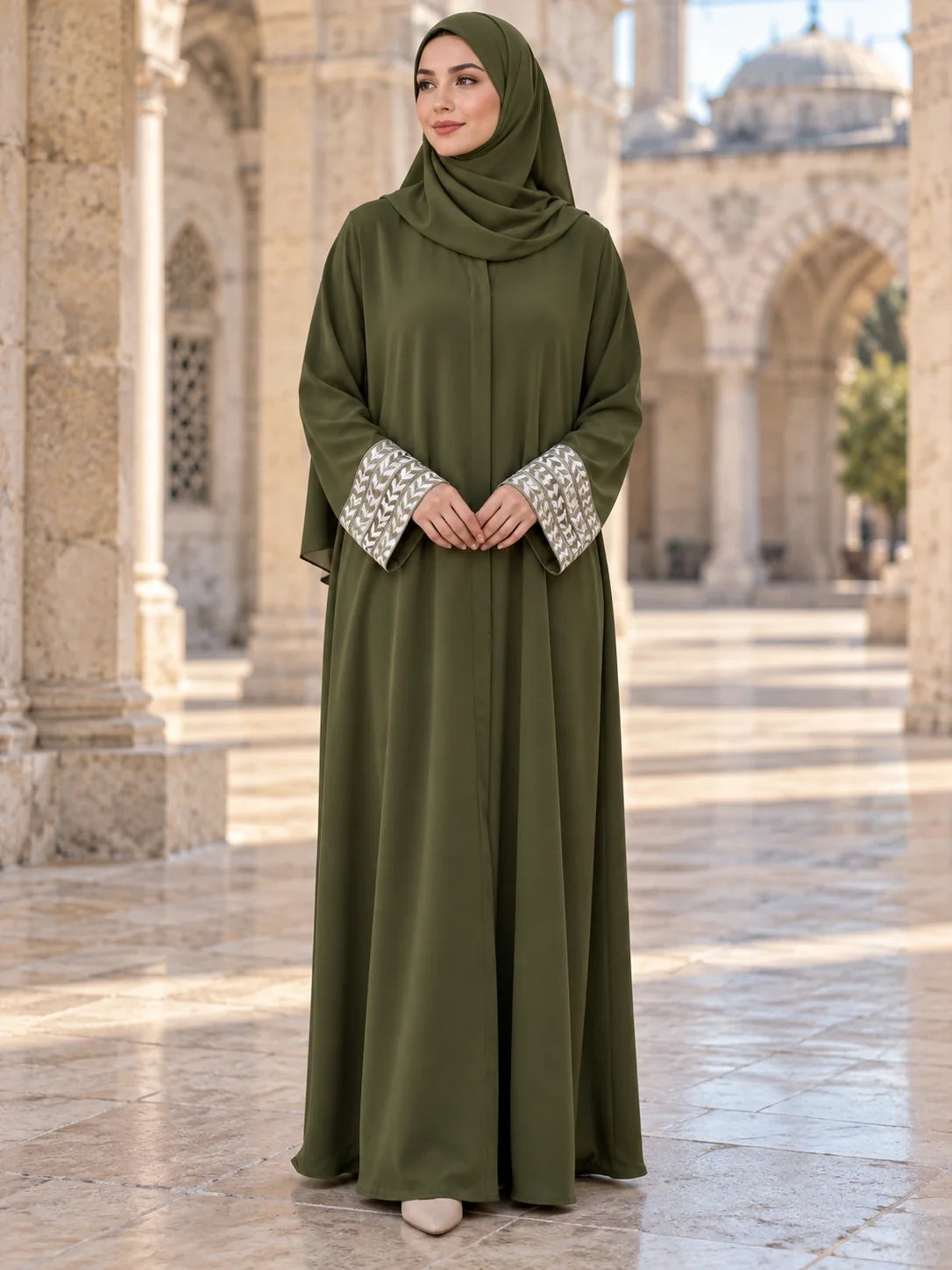 Zarnish Abaya in Olive Green
