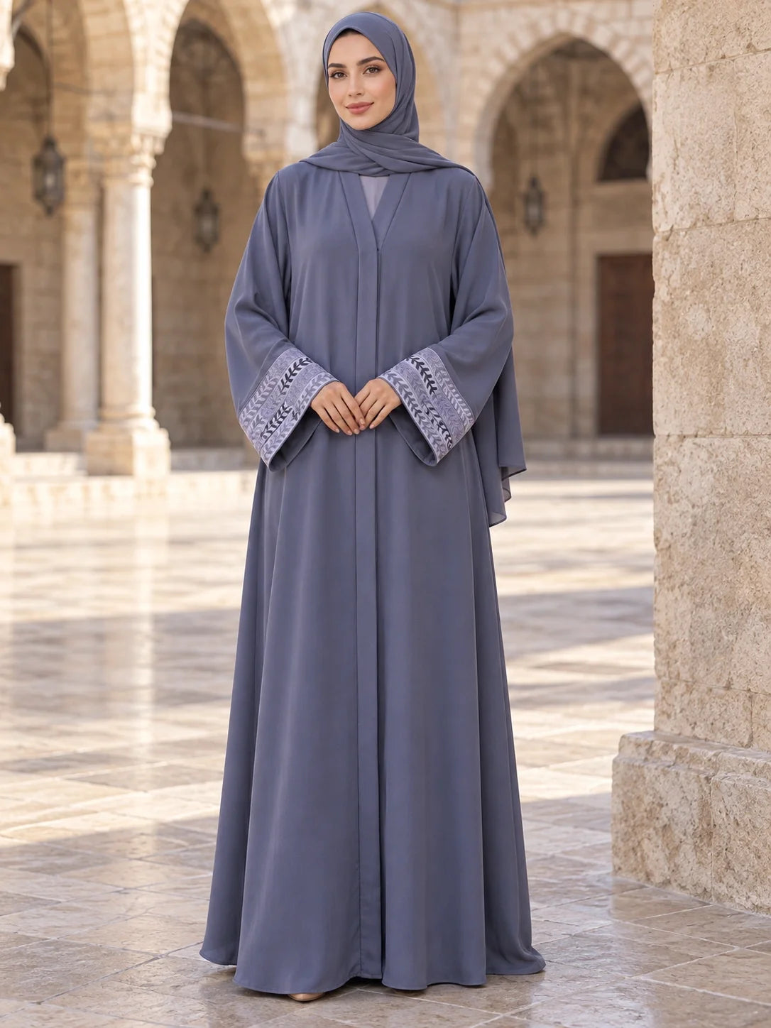 Zarnish Abaya in Slate Blue