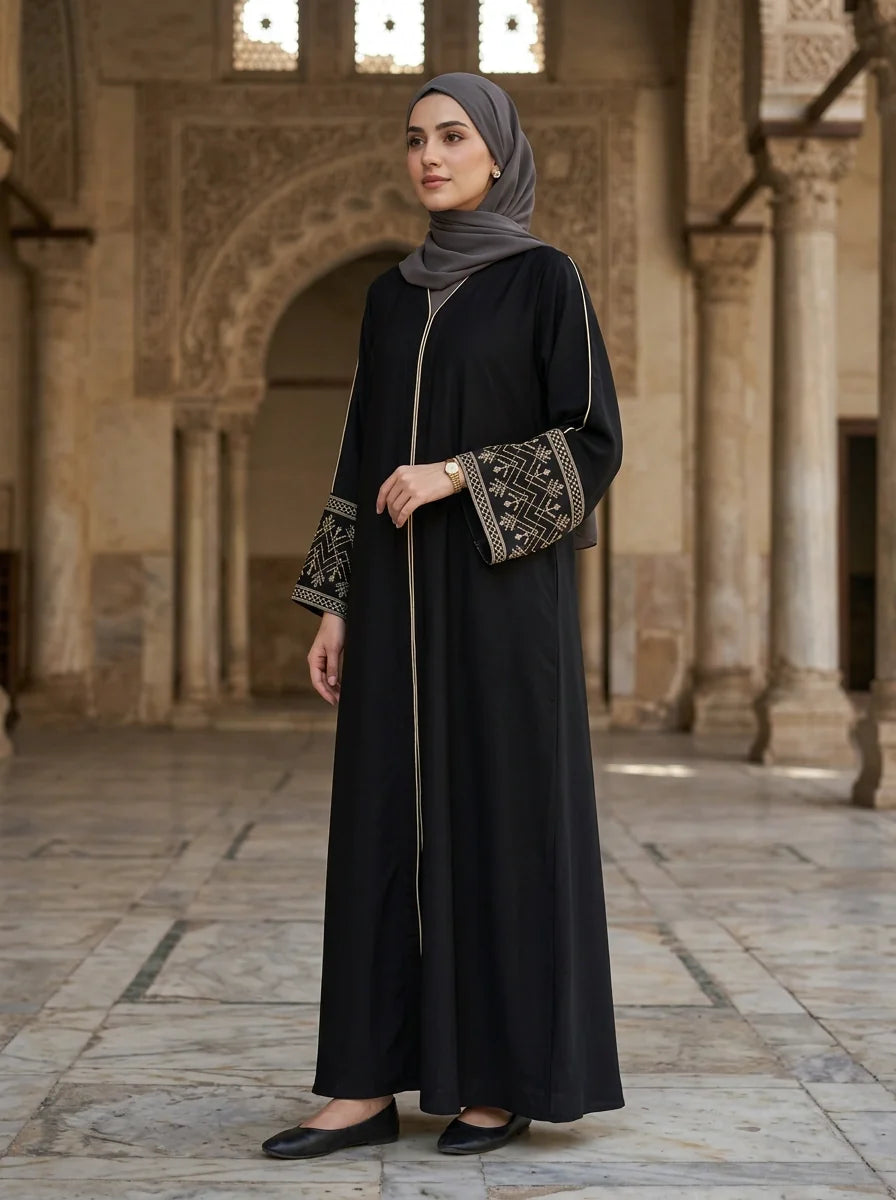 Zeenat Embroidered Abaya - Black