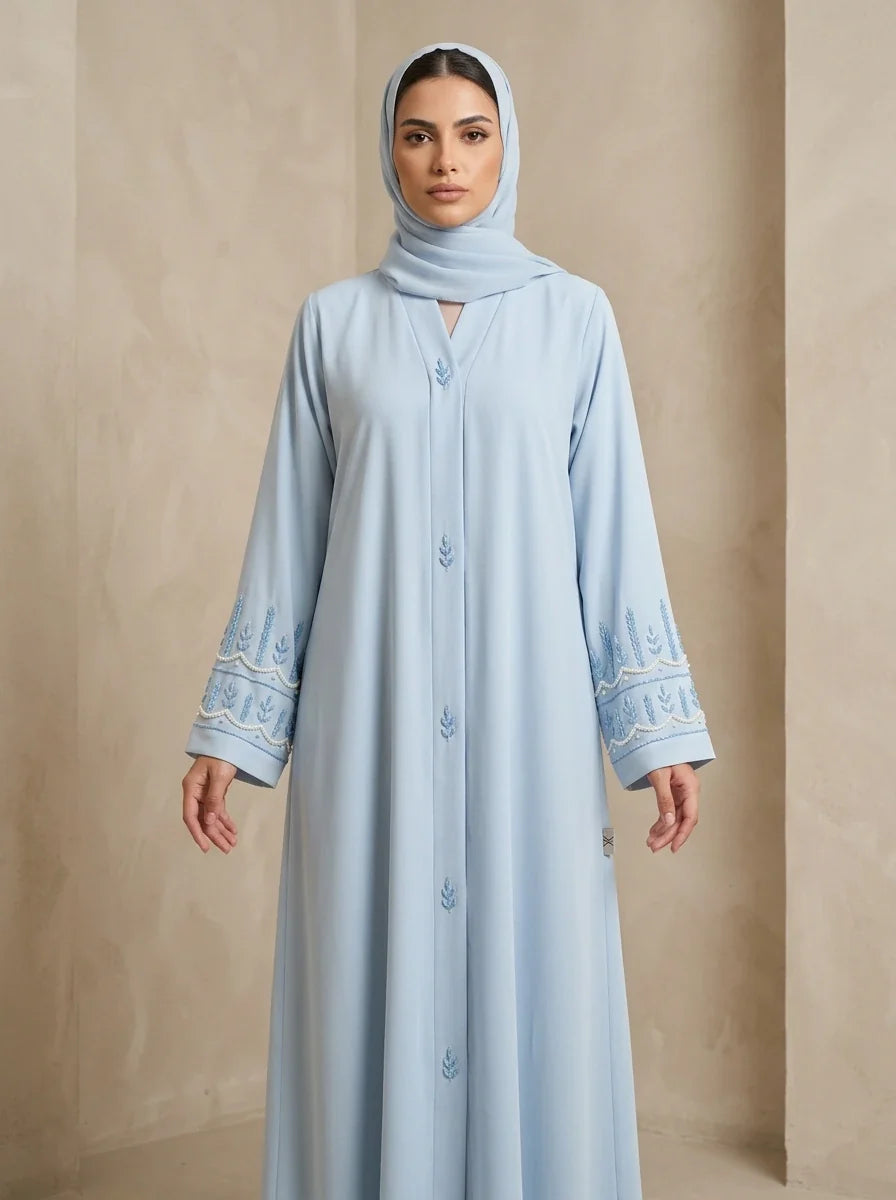 Zunairah Handwork Abaya - Light Blue
