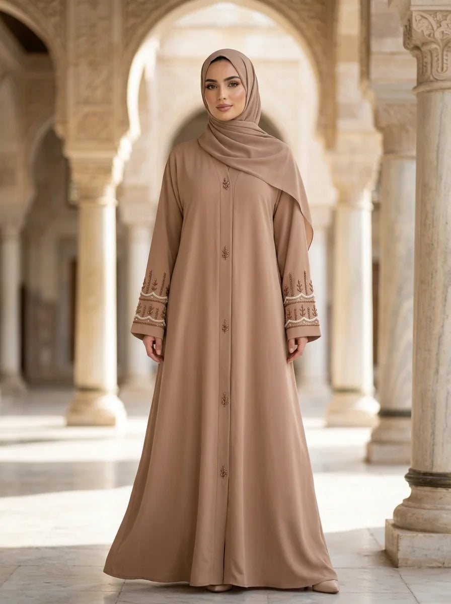 Zunairah Handwork Abaya - Nude (Camel)