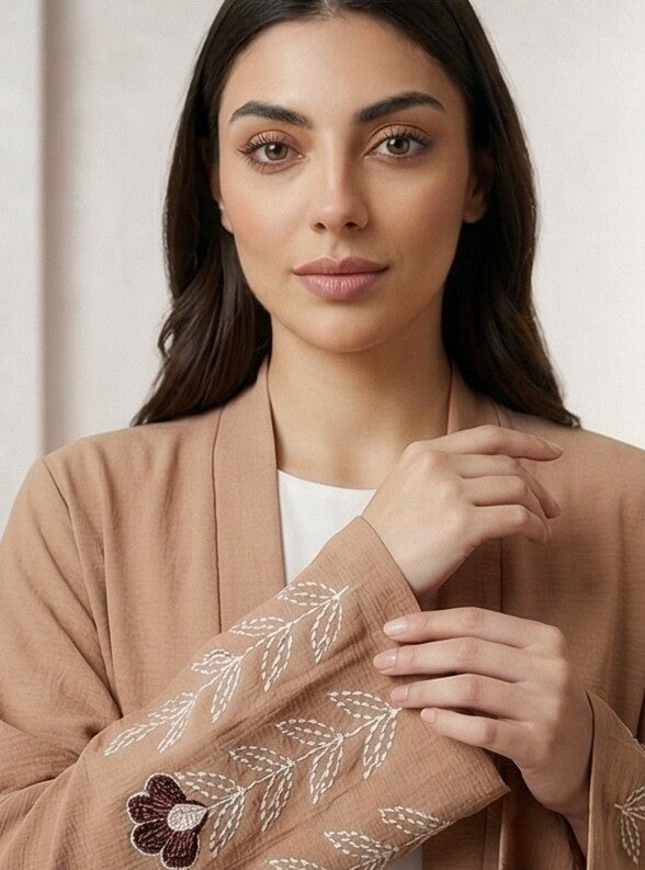 AARI Inner Upper kimono Style Embroidered Abaya