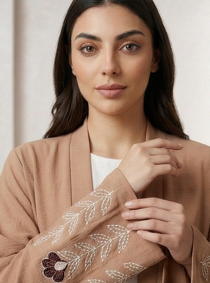 AARI Inner Upper kimono Style Embroidered Abaya