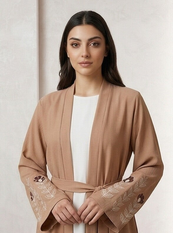 AARI Inner Upper kimono Style Embroidered Abaya