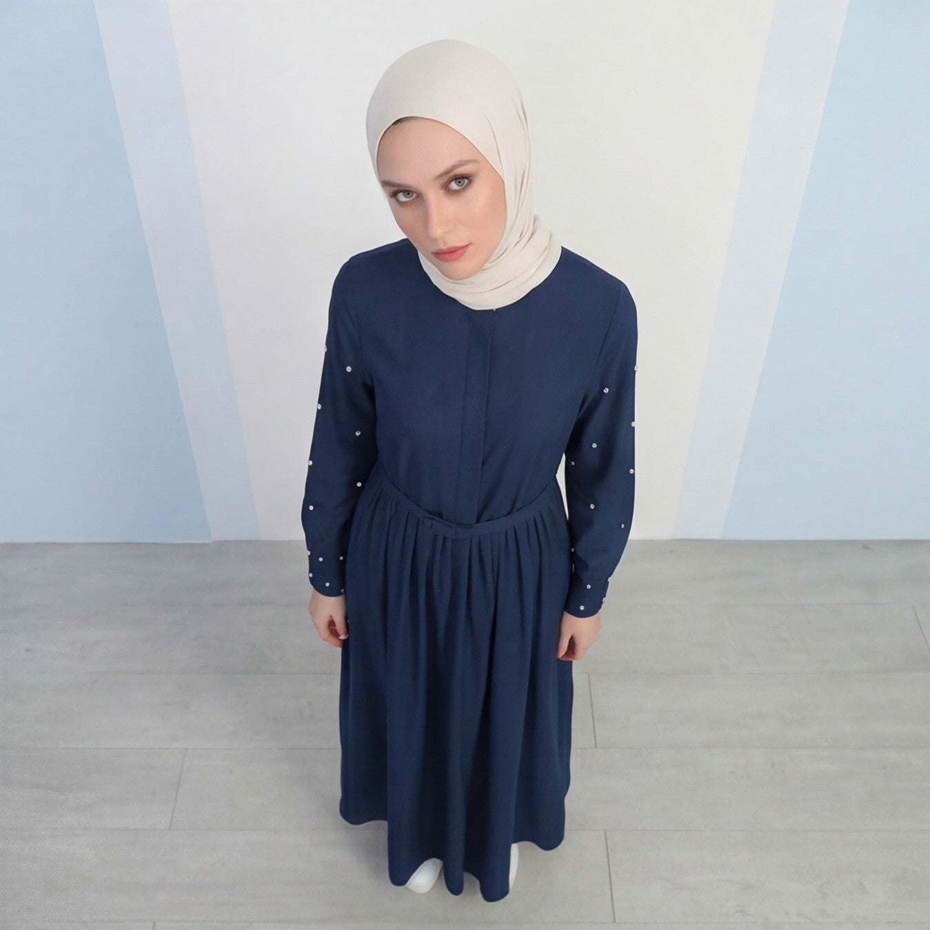 Stylish Fashionable Flare Design Denim Pearled Abaya Waist Belt