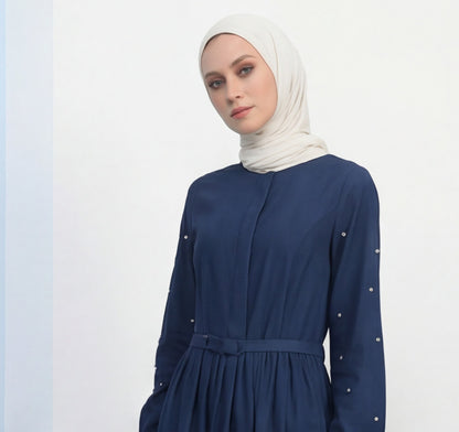Stylish Fashionable Flare Design Denim Pearled Abaya Waist Belt