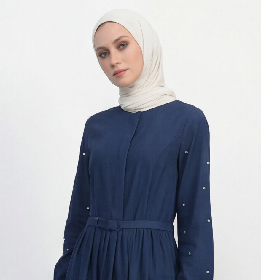 Stylish Fashionable Flare Design Denim Pearled Abaya Waist Belt