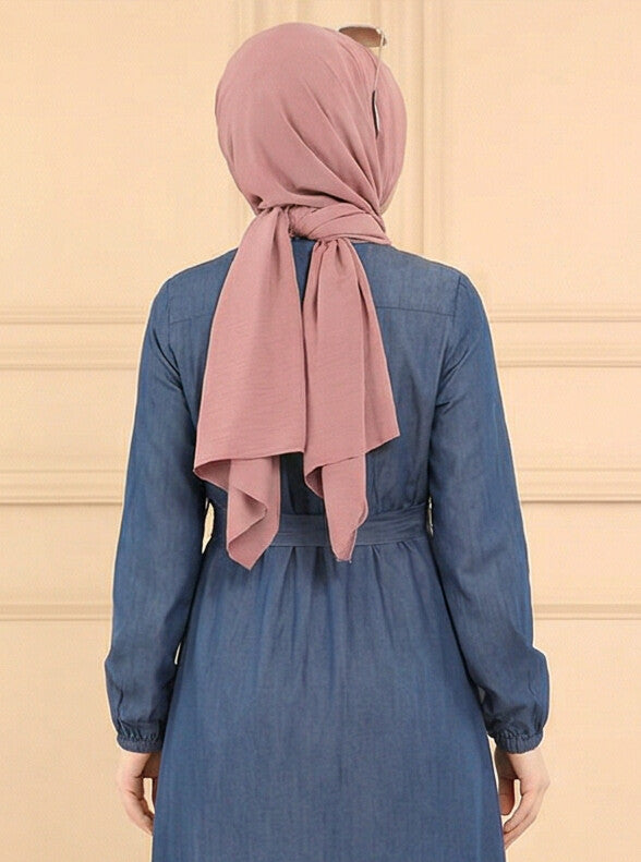 Women Navy Blue Solid Denim Front open Abaya Burqa