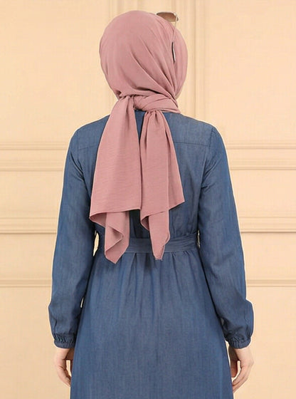 Women Navy Blue Solid Denim Front open Abaya Burqa