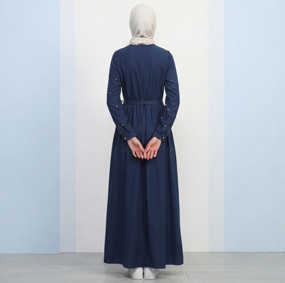 Stylish Fashionable Flare Design Denim Pearled Abaya Waist Belt