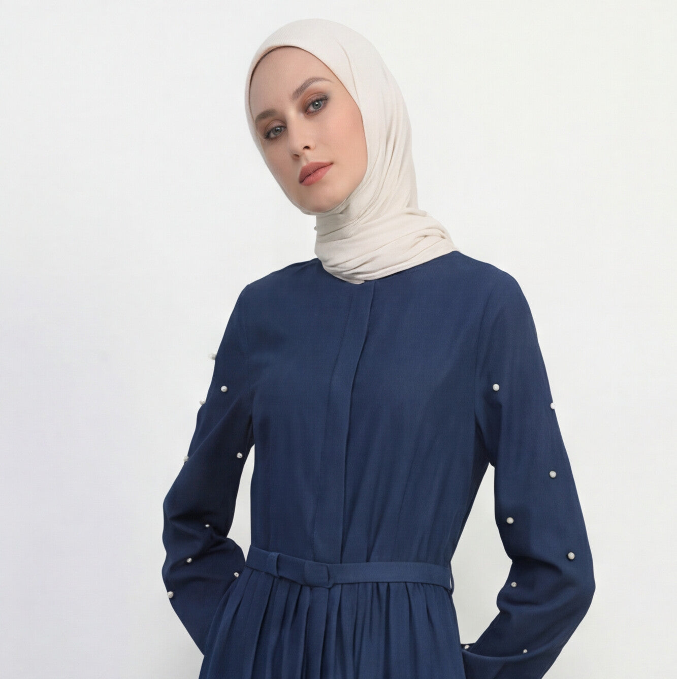 Stylish Fashionable Flare Design Denim Pearled Abaya Waist Belt