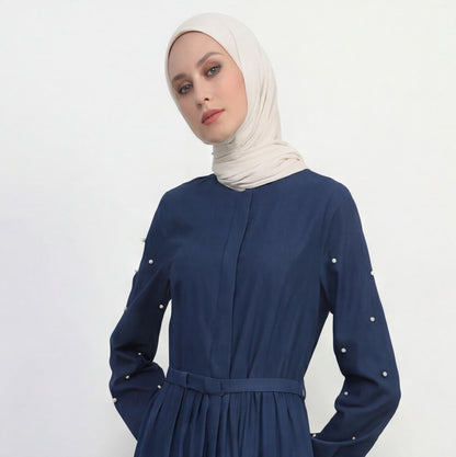 Stylish Fashionable Flare Design Denim Pearled Abaya Waist Belt