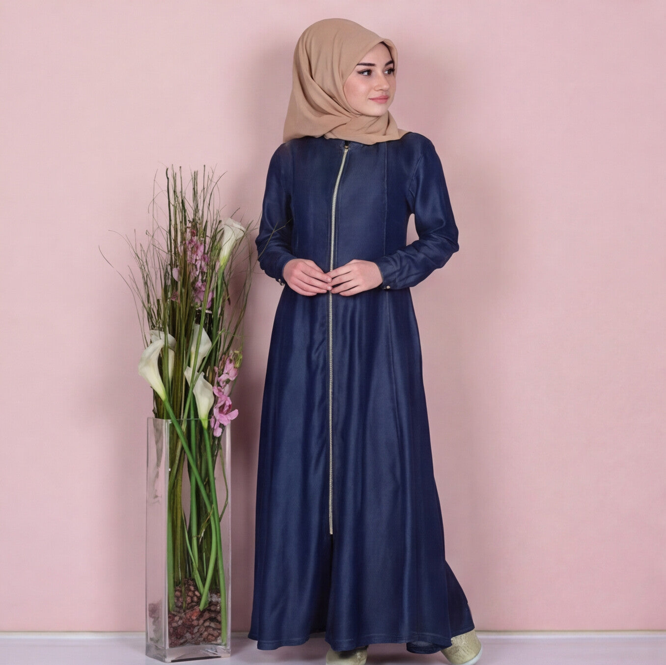 Front Full Zip Up Denim Abaya Front Zipper Abaya Jeans Abaya For Her