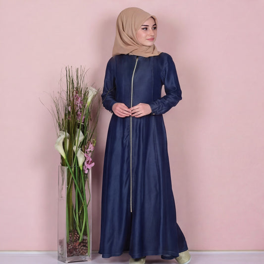 Front Full Zip Up Denim Abaya Front Zipper Abaya Jeans Abaya For Her