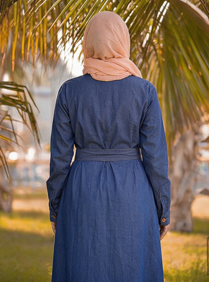 FashionSense Navy Blue Summer Maxi Style Jilbab Thread Designed Denim Abaya – Hurry Up Shop Now