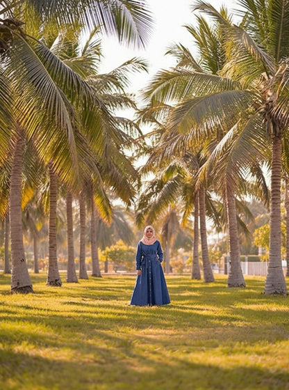 FashionSense Navy Blue Summer Maxi Style Jilbab Thread Designed Denim Abaya – Hurry Up Shop Now