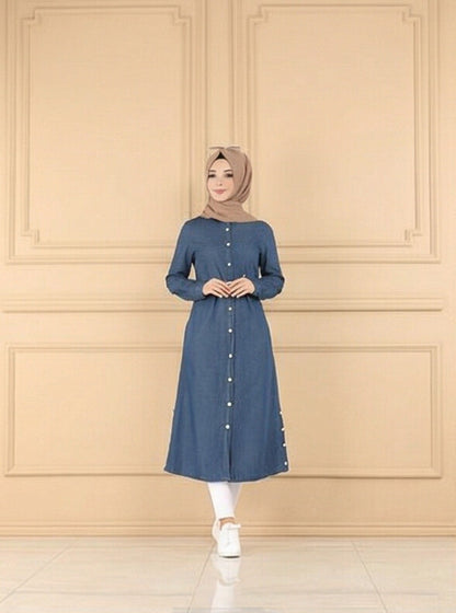 FashionSense Dark Blue Denim Coat for Women – Stylish Outerwear for All Seasons