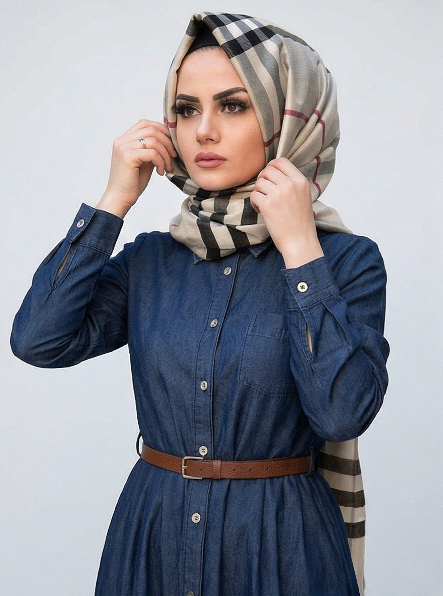 Fashionsensebypk Turkish Denim Abaya With Waist Belt
