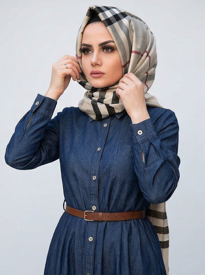 Fashionsensebypk Turkish Denim Abaya With Waist Belt