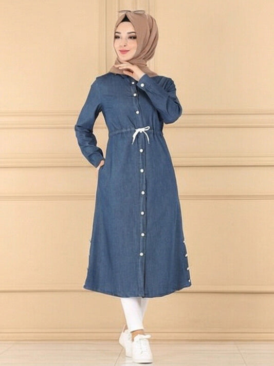 FashionSense Dark Blue Denim Coat for Women – Stylish Outerwear for All Seasons