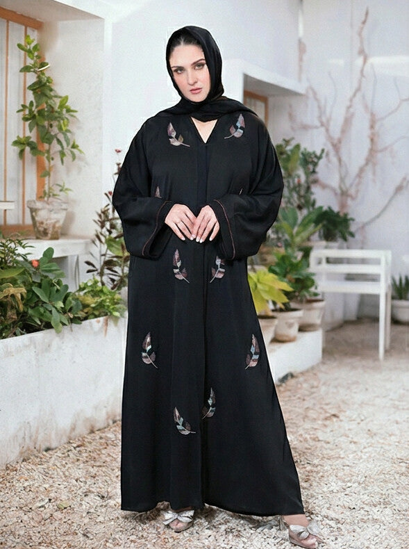Premium Quality HandWork Front Open Korean Nida Stitched Abaya