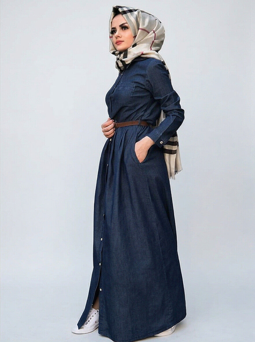 Fashionsensebypk Turkish Denim Abaya With Waist Belt