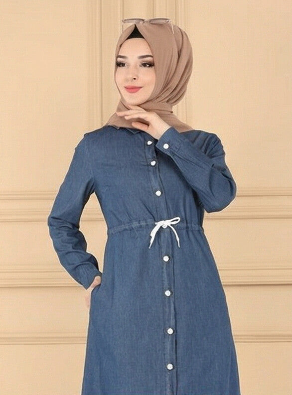 FashionSense Dark Blue Denim Coat for Women – Stylish Outerwear for All Seasons