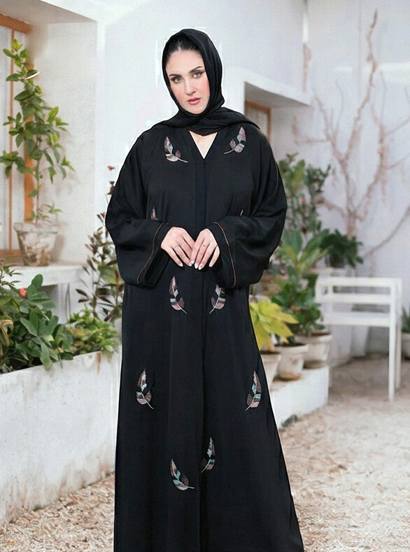 Premium Quality HandWork Front Open Korean Nida Stitched Abaya