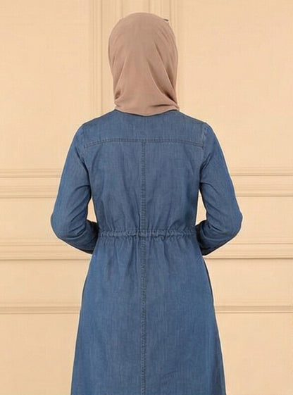 FashionSense Dark Blue Denim Coat for Women – Stylish Outerwear for All Seasons