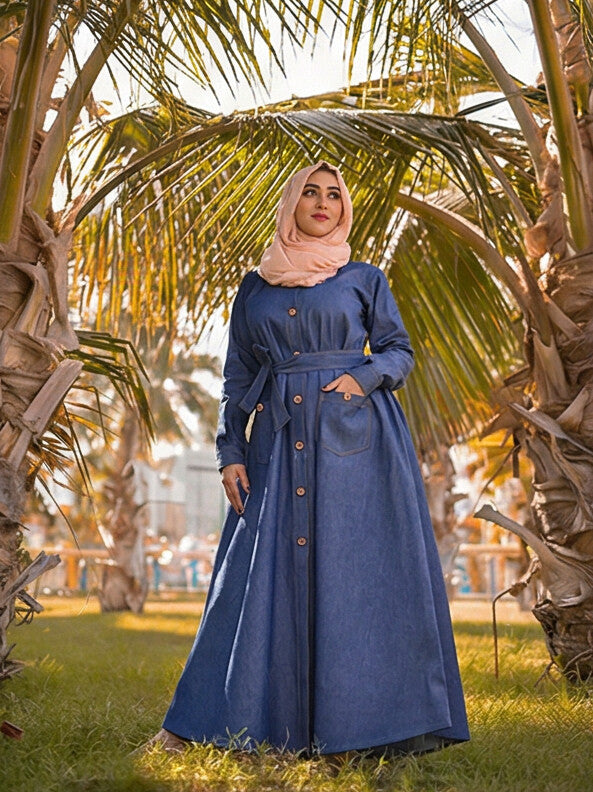 FashionSense Navy Blue Summer Maxi Style Jilbab Thread Designed Denim Abaya – Hurry Up Shop Now