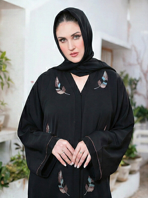Premium Quality HandWork Front Open Korean Nida Stitched Abaya