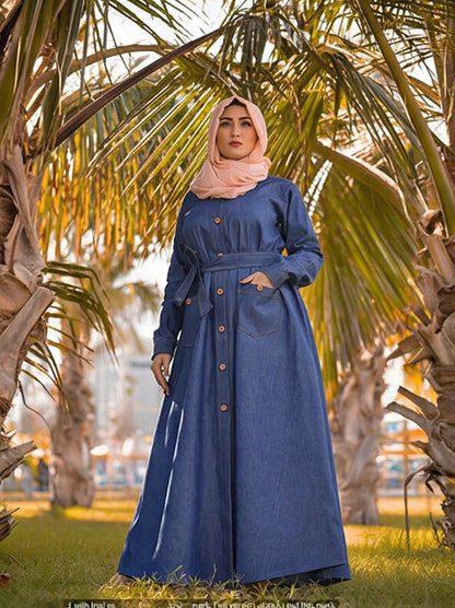 FashionSense Navy Blue Summer Maxi Style Jilbab Thread Designed Denim Abaya – Hurry Up Shop Now