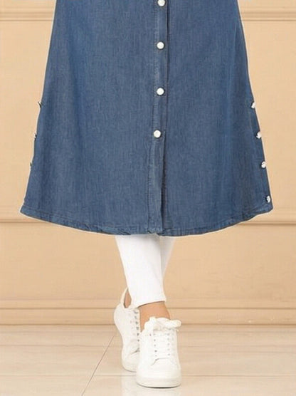 FashionSense Dark Blue Denim Coat for Women – Stylish Outerwear for All Seasons