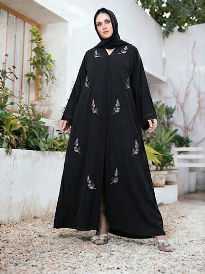 Premium Quality HandWork Front Open Korean Nida Stitched Abaya