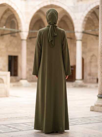 Yasmin olive green abaya, back view