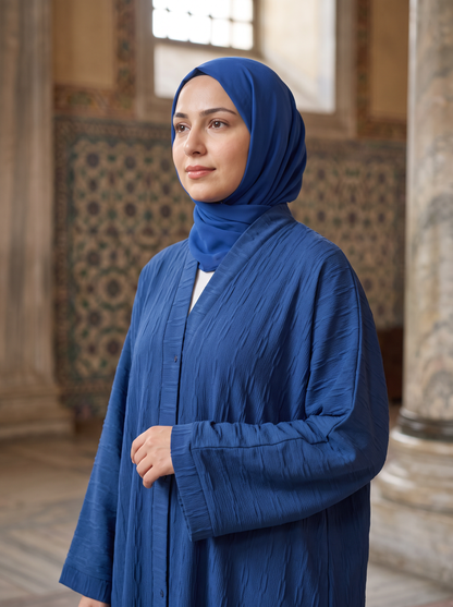 Hala royal blue abaya, medium close-up of fabric and cuff