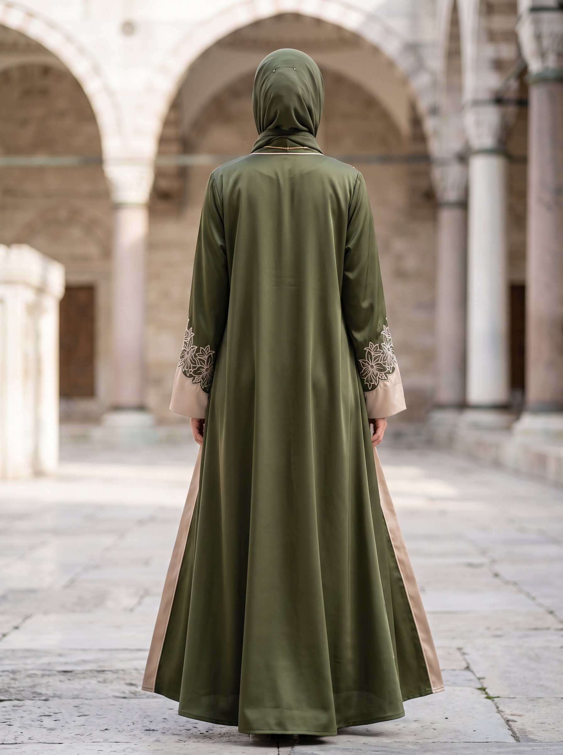 Zara olive green abaya, back view