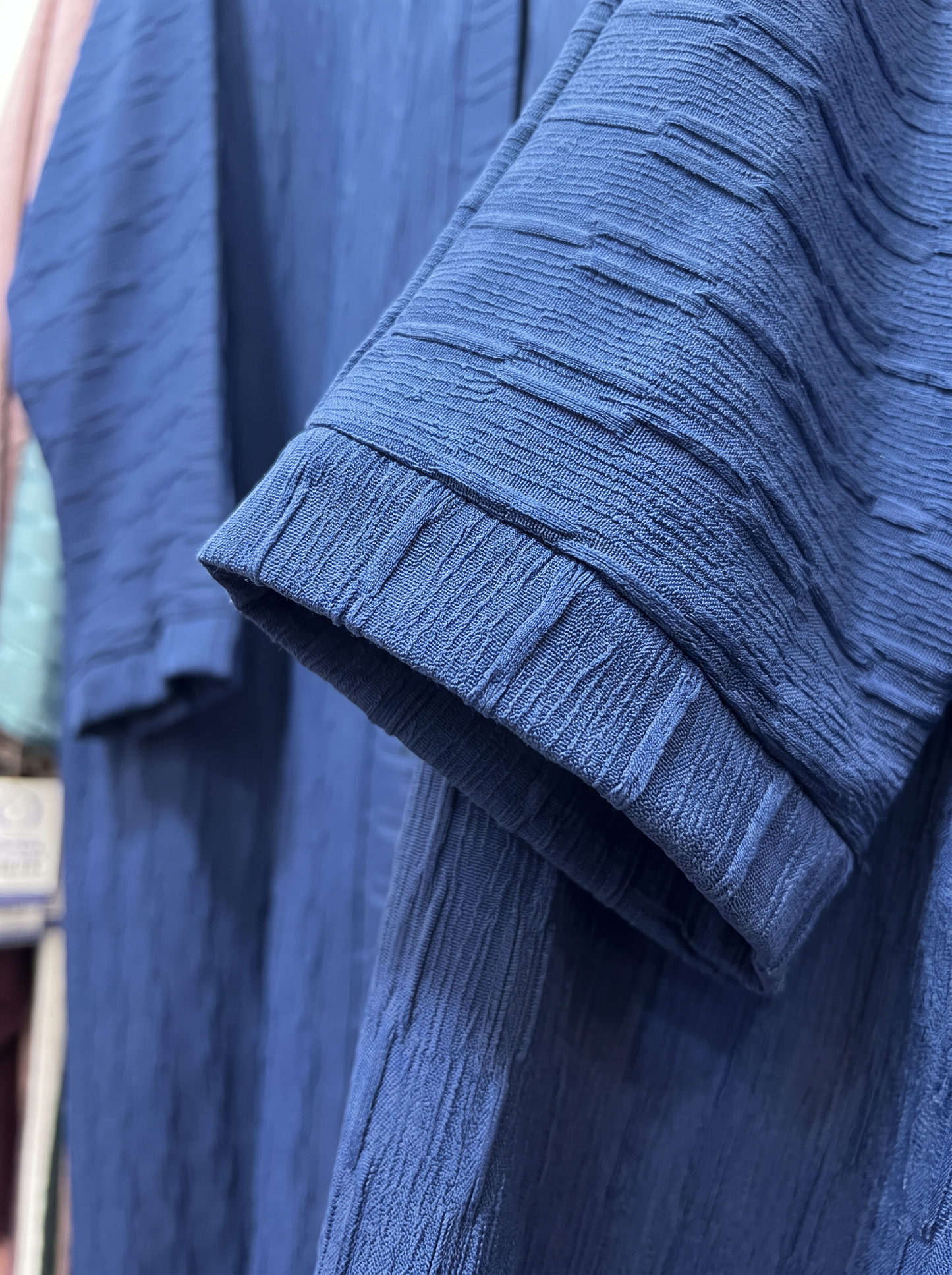 Hala royal blue abaya, macro fabric texture detail